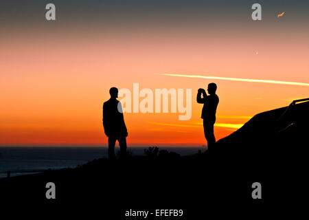 I turisti alla batteria Spencer su Marin promontorio di San Francisco California USA Foto Stock