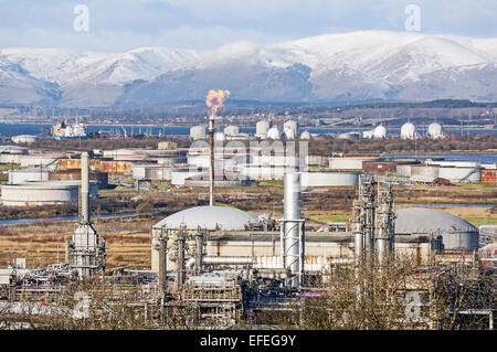 Il Grangemouth complesso petrolchimico e raffineria in Scozia visto da sud Foto Stock