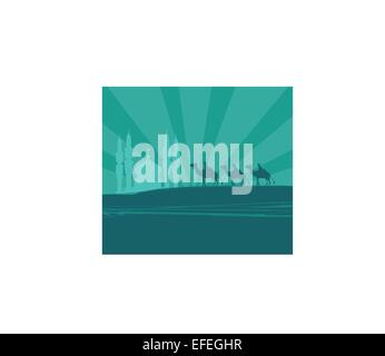 Illustrazione di cristiana tradizionale Presepe con tre saggi Illustrazione Vettoriale