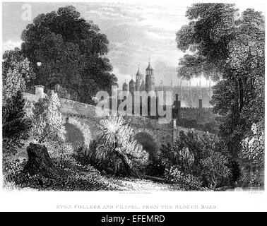 Una incisione di Eton College e la Cappella, da Slough Road scansionati ad alta risoluzione da un libro stampato nel 1850. Foto Stock