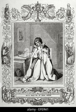 Beata Mariana di Gesù, nato Ana Maria Navarro Guevara e Romero (1565-1624). Terziario spagnolo dell'ordine di misericordia. Incisione di Capuz, 1852. Foto Stock