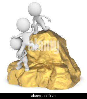 Il tizio 3D carattere x3 scalare una montagna di oro. Foto Stock