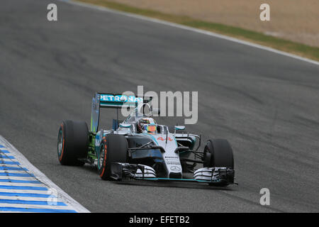 Jerez de la frontera, Spagna. 02Feb, 2015. Lewis Hamilton con la Mercedes AMG Petronas F1 W06 vettura ibrida non il giorno 2 di test per il team Credit: Azione Plus sport/Alamy Live News Foto Stock