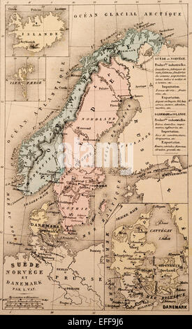Francese antico mappa del Nord Europa da Nouvel Atlas Classique c: 1869. Foto Stock
