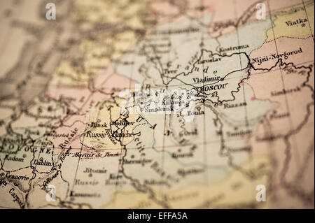 Francese antico Mappa dal romanzo Atlas Classic C: 1869. Messa a fuoco selettiva su Mosca, Russia. Foto Stock