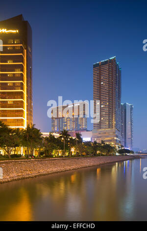Hotel Wynn e un complesso centrale al tramonto, Macau, Cina Foto Stock