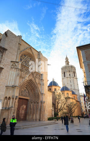 Cattedrale di Valencia e il Miguelete Campanile Spagna Foto Stock