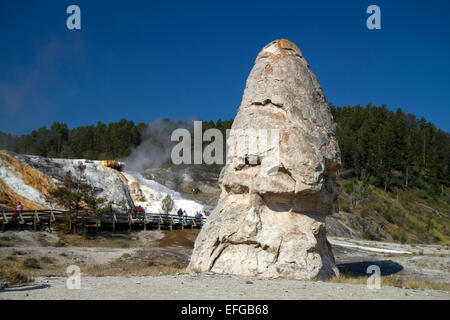 Liberty Cap caldo cono a molla si trova a Mammoth Hot Springs nel Parco Nazionale di Yellowstone, Wyoming negli Stati Uniti. Foto Stock