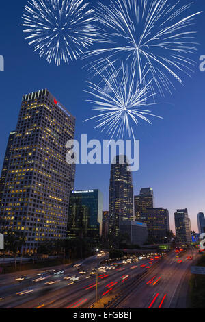 SKYLINE DEL CENTRO Interstate 110 HARBOR FREEWAY DI LOS ANGELES CALIFORNIA USA Foto Stock