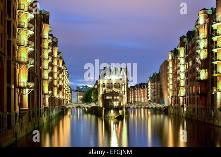 Magazzini a Speicherstadt warehouse district, Amburgo, Germania Foto Stock