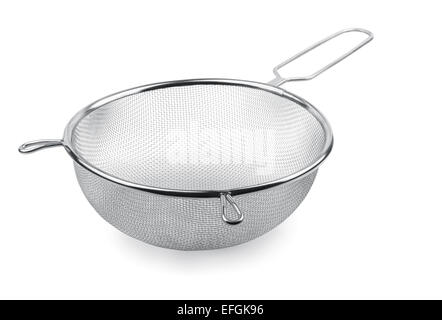 Cucina in metallo isolato crivello su bianco Foto Stock