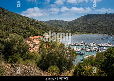 Vista del porto dell'isola di Port Cros, Var, PACA, Provence-Alpes-Côte d'Azur, in Francia Foto Stock