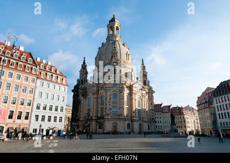 La Frauenkirche, la Chiesa di Nostra Signora, piazza Neumarkt Dresden Foto Stock