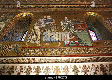 Dettaglio interno della famosa Cappella Palatina nel Palazzo Reale di Palermo in Sicilia, Italia Foto Stock