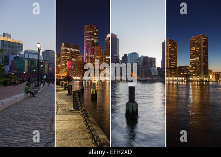 Skyline di Boston il giorno e la notte montage - Massachusetts - Stati Uniti d'America - Stati Uniti d'America Foto Stock