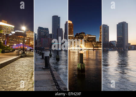 Skyline di Boston il giorno e la notte montage - Massachusetts - Stati Uniti d'America - Stati Uniti d'America Foto Stock