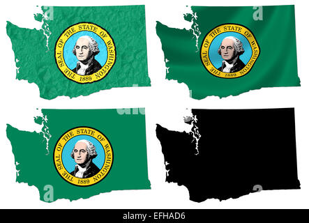 Noi Washington state flag su mappa Foto Stock
