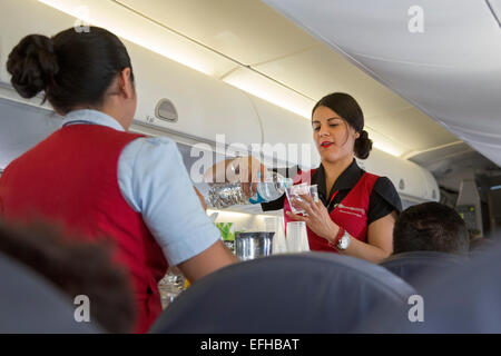 Città del Messico - gli assistenti di volo di servire un drink su una AeroMexico Connect volo a Oaxaca. Foto Stock