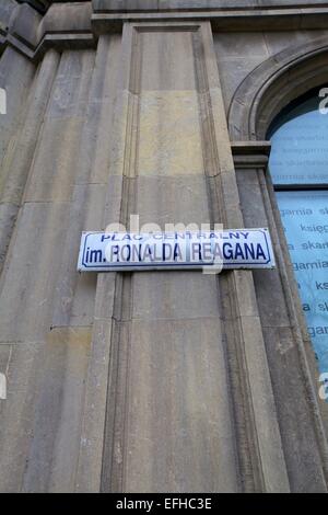 Ronald Reagan piazza centrale, Nowa Huta, Cracovia, in Polonia, in Europa Foto Stock