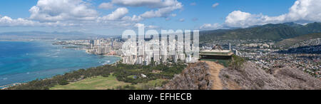 Honolulu Panorama dalla testa di Diamante. Un ampia e dettagliata di Waikiki e il resto della città da est. Foto Stock