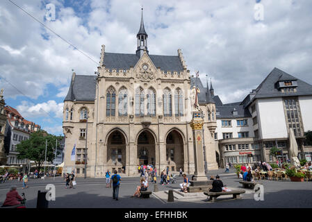 Il municipio neogotico su Fischmark, Erfurt, città capitale della Turingia, in Germania, in Europa. Foto Stock
