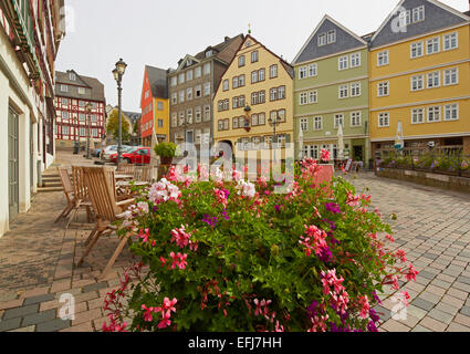 Mercato di mais nella città vecchia di Wetzlar, Lahn, Westerwald, Hesse, Germania, Europa Foto Stock