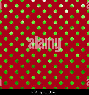 Verde Rosso Natale lamina metallica Polka Dot pattern a punti Svizzera Carta di Texture di sfondo di colore Foto Stock