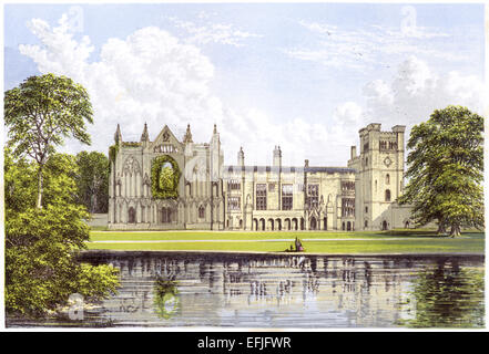 Una illustrazione colorata di Newstead Abbey, Nottingham scansionati ad alta risoluzione da un libro stampato nel 1870. Foto Stock