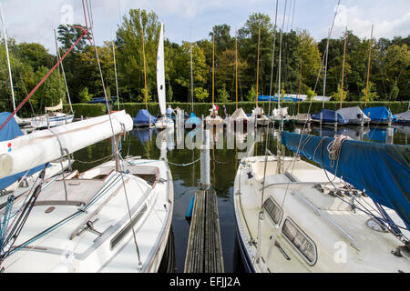 Barche a vela su 'Lago Baldeneysee' lago, fiume Ruhr, regata, barca a vela gara, Essen, Germania, sailing club, Foto Stock