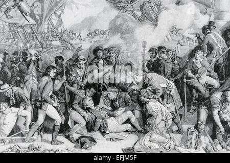 HORATIO NELSON (1758-1805) Engaving della sua scena di morte a bordo di HMS Victory dipinto da artista vittoriano Daniel Maclise Foto Stock