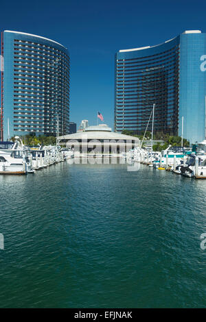 MARRIOT HOTEL DOWNTOWN porto dello skyline della città dal EMBARCADERO PARK NORTH SAN DIEGO CALIFORNIA USA Foto Stock