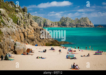 Porthcurno spiaggia nelle vicinanze del Lands End, Cornwall, Inghilterra Foto Stock