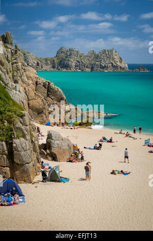 Porthcurno spiaggia nelle vicinanze del Lands End, Cornwall, Inghilterra Foto Stock