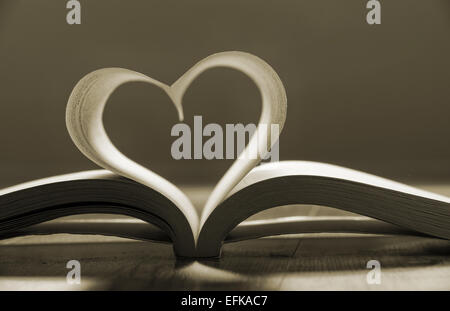 Libro aperto con pagine costituenti forma di cuore Foto Stock