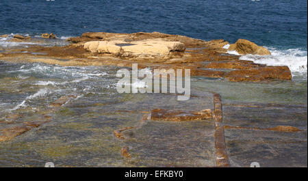 Località di villeggiatura di Bugibba, Qawra e St Pauls Bay di Malta. Bugibba Saline il 31 gennaio 2015 Foto di Keith Mayhew Foto Stock