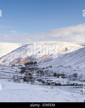 Coperta di neve Yarrow valley mountains in inverno. Scottish Borders. La Scozia. Foto Stock