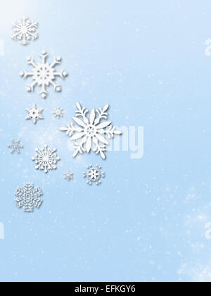 Vacanze inverno sfondo con fiocchi di neve bianca e brillante bokeh di fondo. Foto Stock