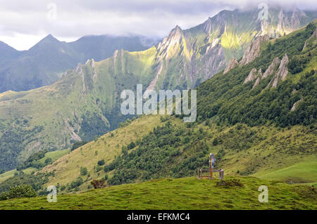 Vista dal Col du Soulor (1474m), Pirenei, Hautes Pirenei (Francia). Foto Stock