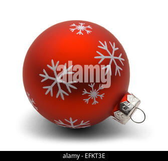 Il vetro della lampadina di Natale con fiocchi di neve isolati su sfondo bianco. Foto Stock