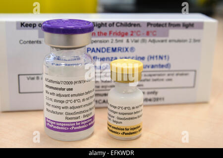 Pandemrix fiale, un anti virale vaccino contro il virus H1N1 dell'influenza. Foto Stock