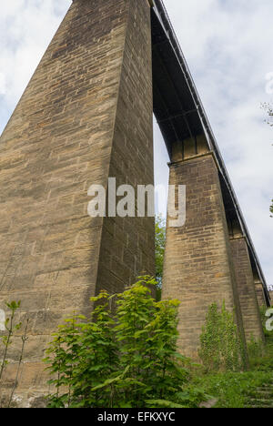 Guardando il Acquedotto Pontcysyllte, Llangollen dal fiume Dee Foto Stock