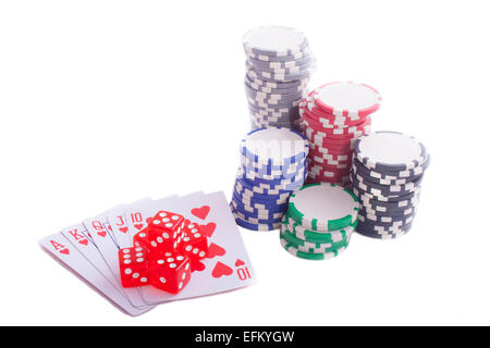 Set di Poker isolato su uno sfondo bianco Foto Stock
