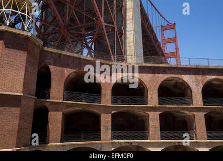 In mattoni a più livelli casemates, cortile principale, seaside fort, fort point sito storico nazionale di San Francisco, California Foto Stock