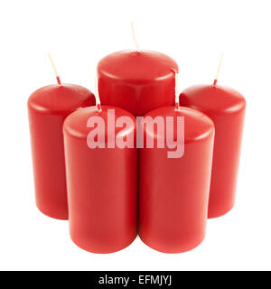 5 candela rossa composizione isolata Foto Stock
