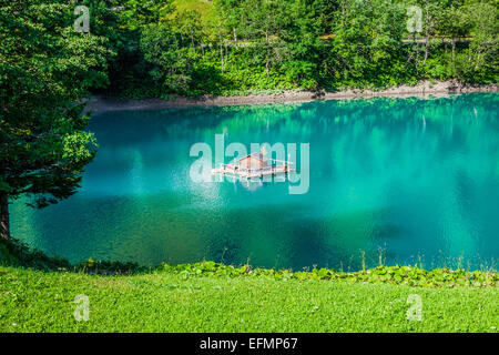 Bellissima vista lago di montagna. Steg,Malbun nel Lichtenstein, Europa Foto Stock