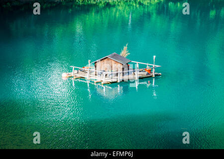 Bellissima vista lago di montagna. Steg,Malbun nel Lichtenstein, Europa Foto Stock