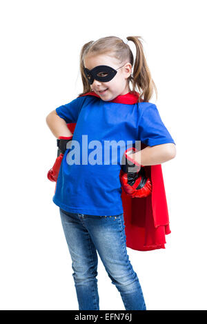 Carino bambino kid bambina gioca supereroe Foto Stock