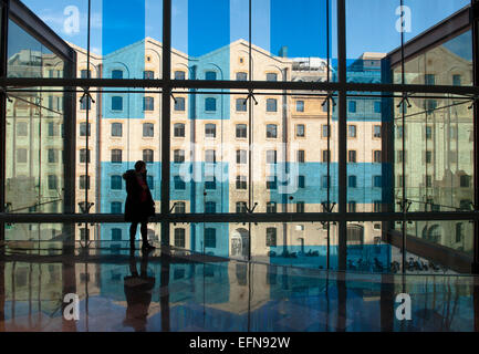 Il nuovo Marseille centro commerciale "Les Terrasses du port', vista attraverso le sue enormi finestre per il dock Foto Stock