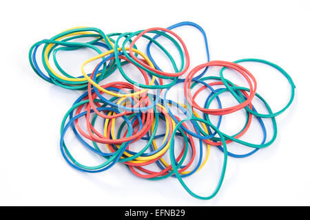 Pila di bande di gomma Foto Stock