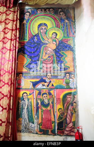 Vergine Santa, pittura. Vecchia cattedrale di Santa Maria di Sion, Axum, Tigray, Etiopia Foto Stock